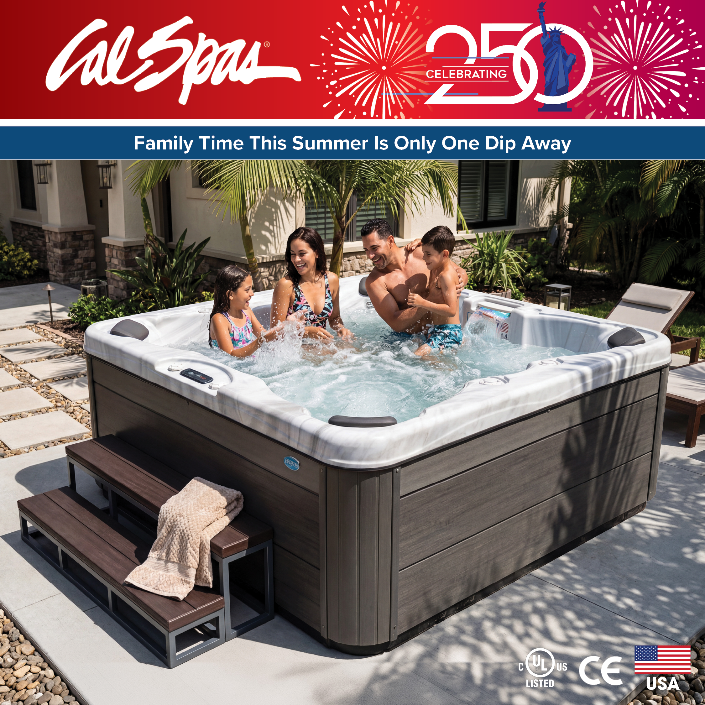 Calspas hot tub being used in a family setting - Huntsville